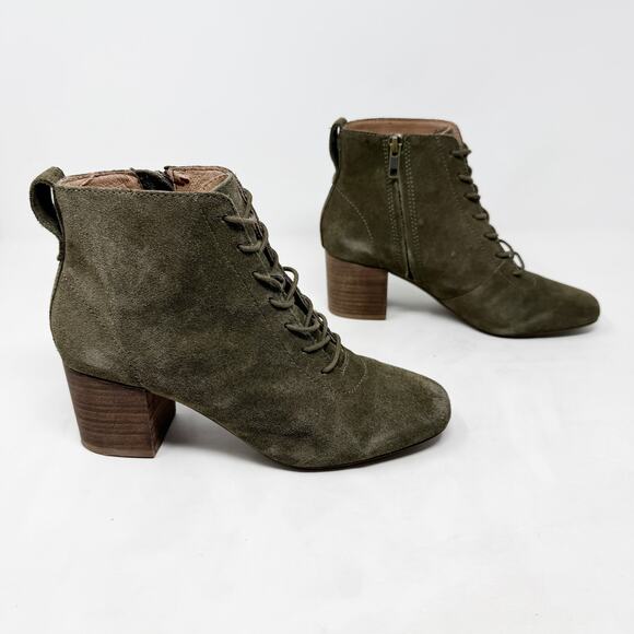 [Madewell] Olive Green Emilia Suede Leather Lace Up Block Heel Ankle Boots 7.5 - Picture 1 of 11